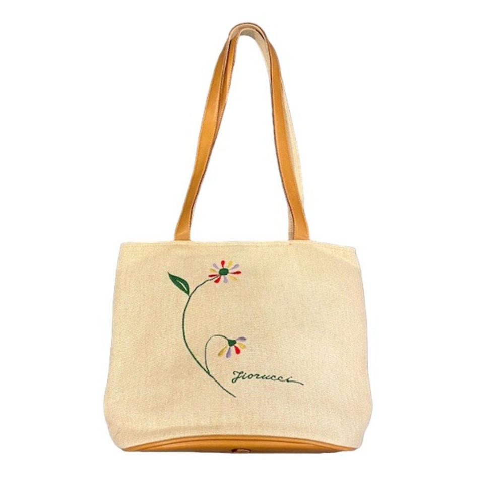 Fiorucci Beige Canvas Tote with Orange Satin Drawstring Top - Picture 10 of 12
